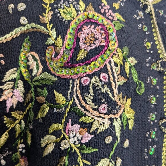 Vintage Y2k 2001 Heirloom Collectibles Cardigan Sweater Large Embroidery Beaded - Picture 6 of 16
